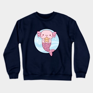 Cute Axolotl Mermaid Holding Starfish Crewneck Sweatshirt